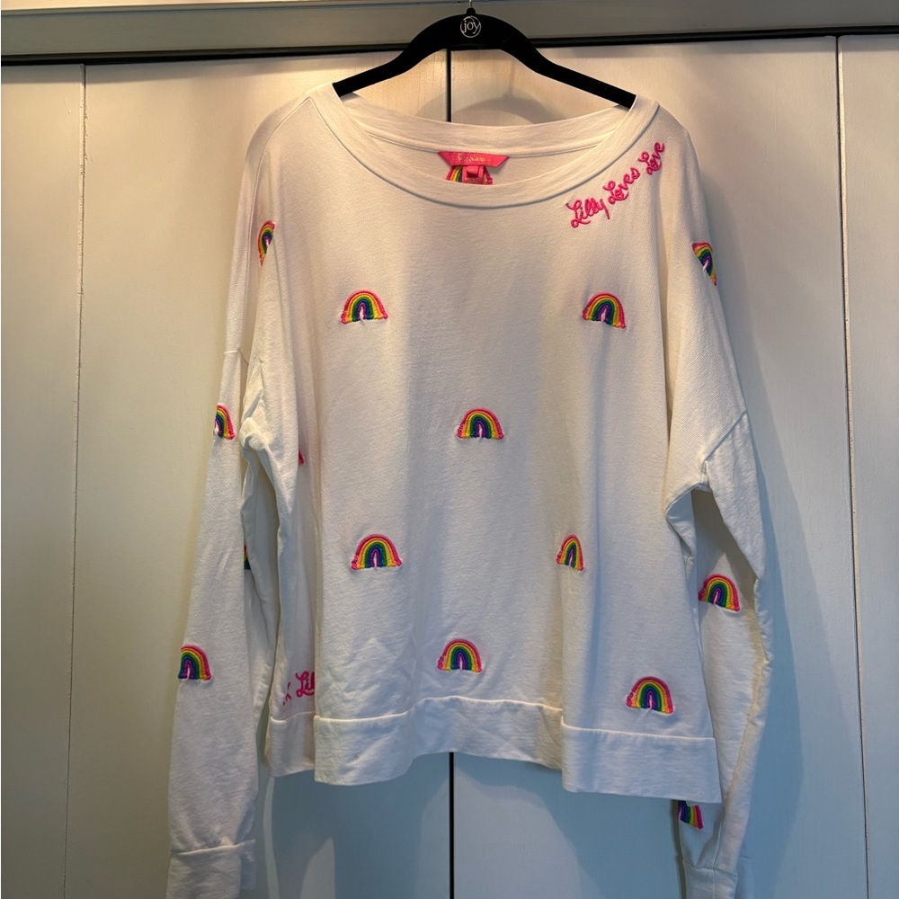 Lilly Pulitzer White Sweatshirt with Rainbow Accents
